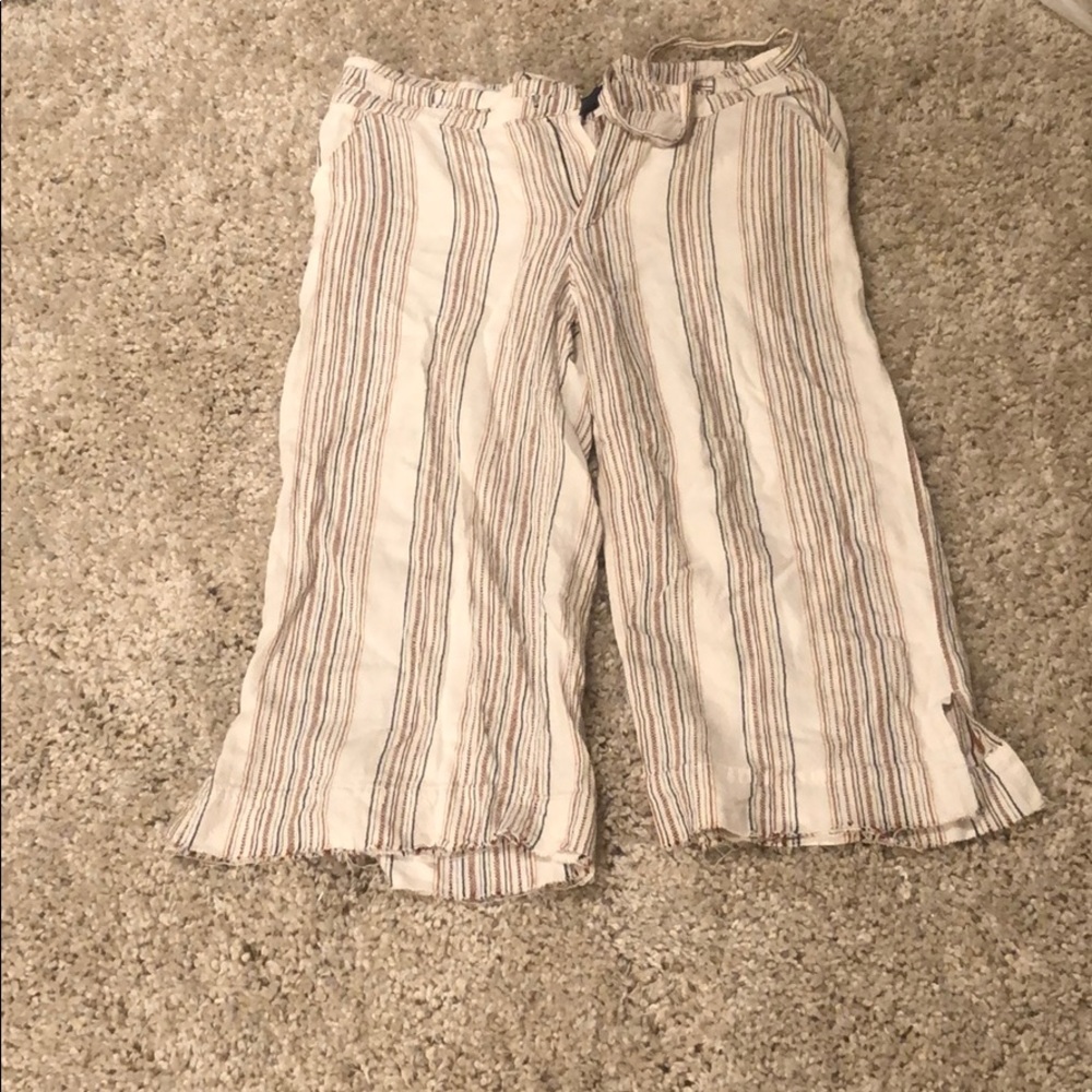 Loose fitting pants.
